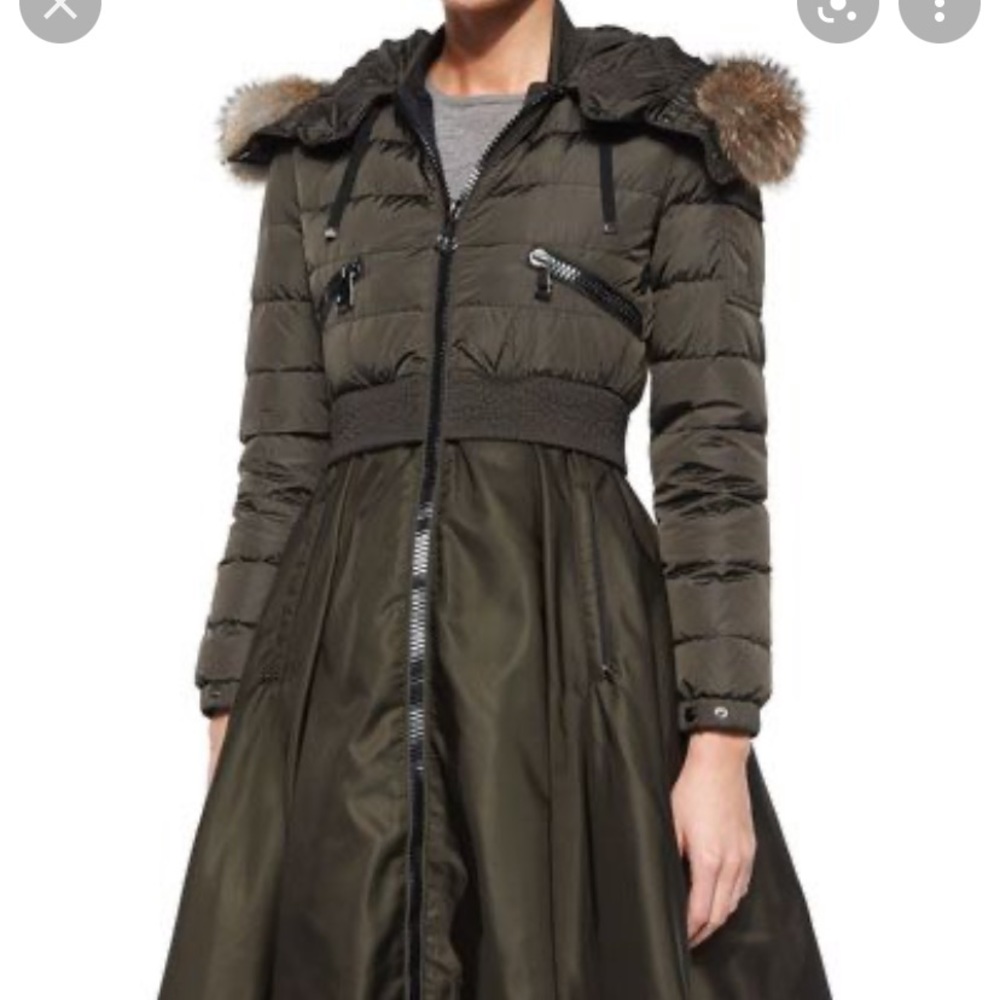 Moncler long puffer. Olive green size 2